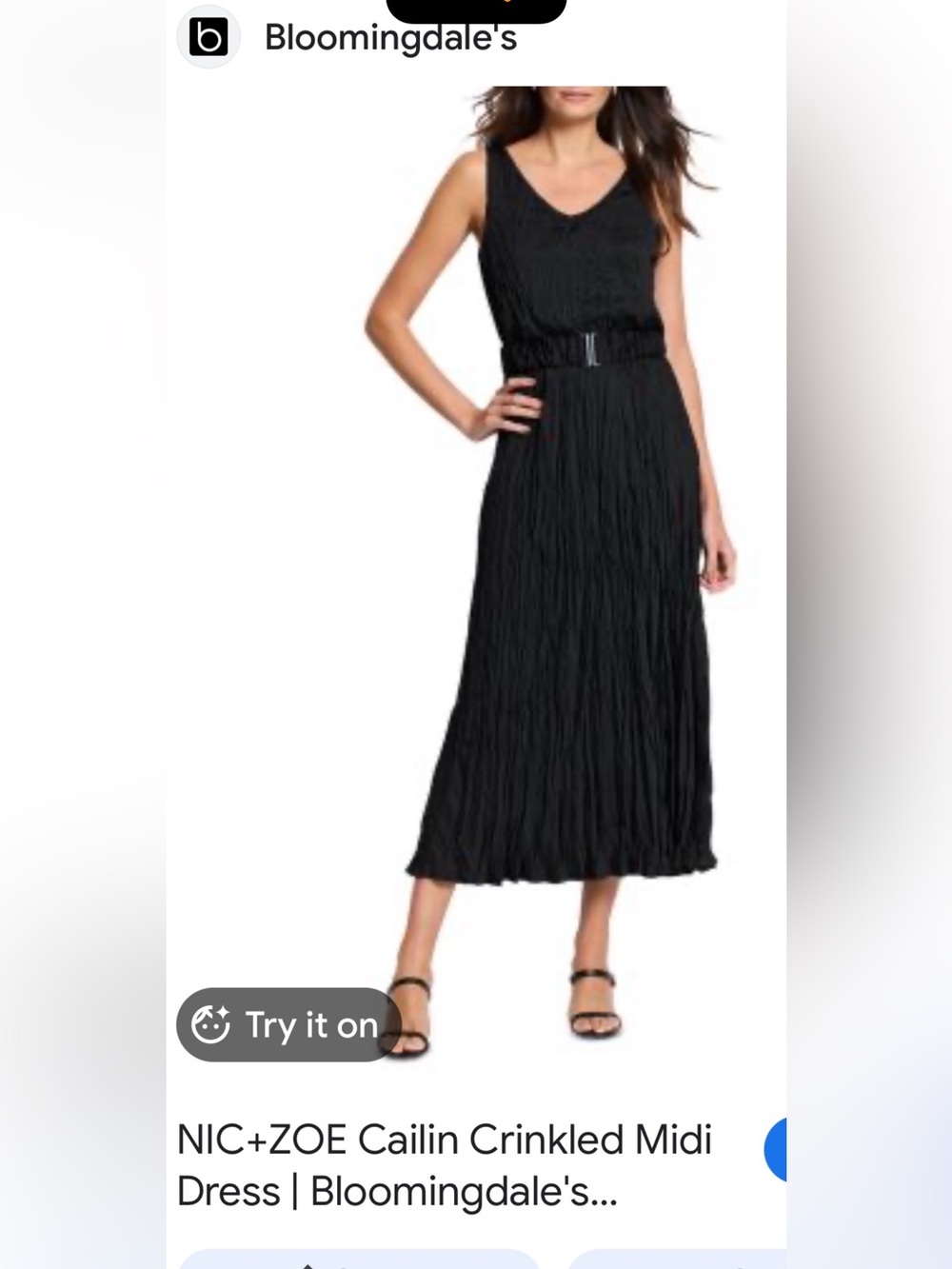 NIC+ZOE Black Crinkled Midi Dress with Belted Waist